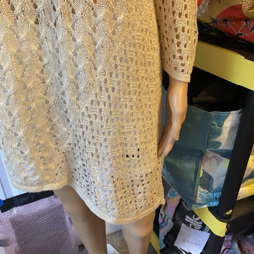 Chicos Travelers Open Knit Tunic Top Sz 2/M Ivory Silver Beach Largenlook Boho - Picture 7 of 8